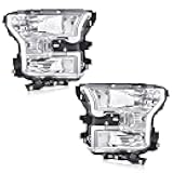 G-PLUS Headlights Assembly W/o Bulbs, Compatible with 2015 2016 2017 Ford F150 Bumper Headlamps, Clear Lens Chrome Housing Clear Reflector,faros delanteros