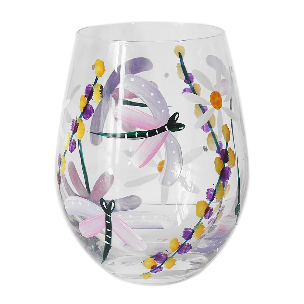 Lesser & Pavey Dragonflies & Daisies Stem Glass for Home, Kitchen & Restaurant | Lovely Stem Glassware for Drinks & Parties | Lovely Gift for Women & Men