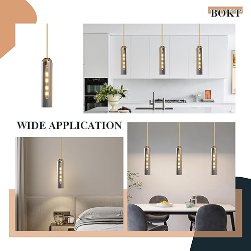 Miniatura 6 de BOKT Moderna lámpara colgante de cristal, lámpara nórdica de tubo largo, lámpara colgante ajustable de mediados de siglo, iluminación colgante de