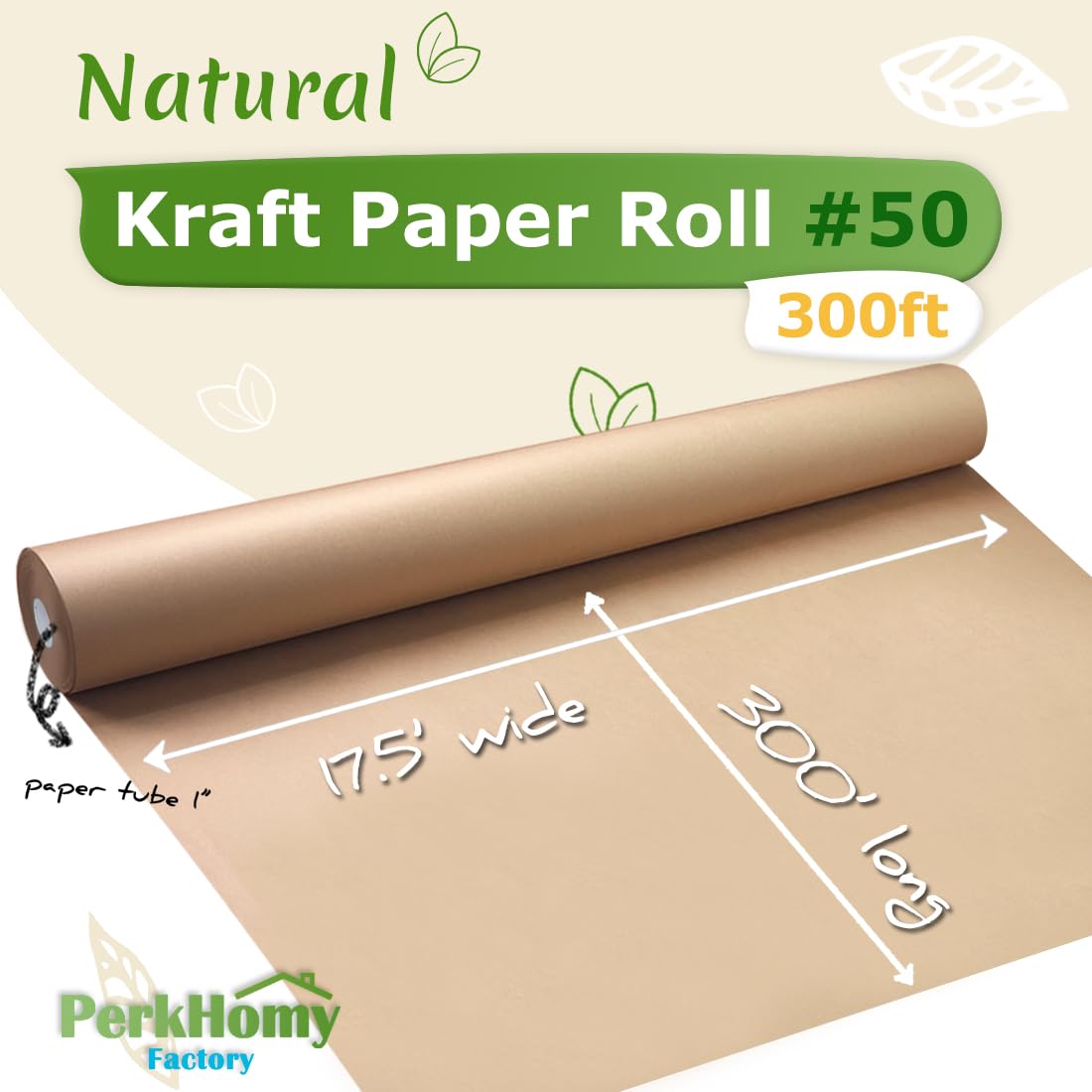 PerkHomy - Rotolo di carta kraft marrone, 44,5 x 9,1 cm, per confezioni regalo, bacheche, progetti artistici, bouquet di fiori, imballaggio, spedizione, pavimento, tavolo, 70 g/m², 22,7 kg (marrone
