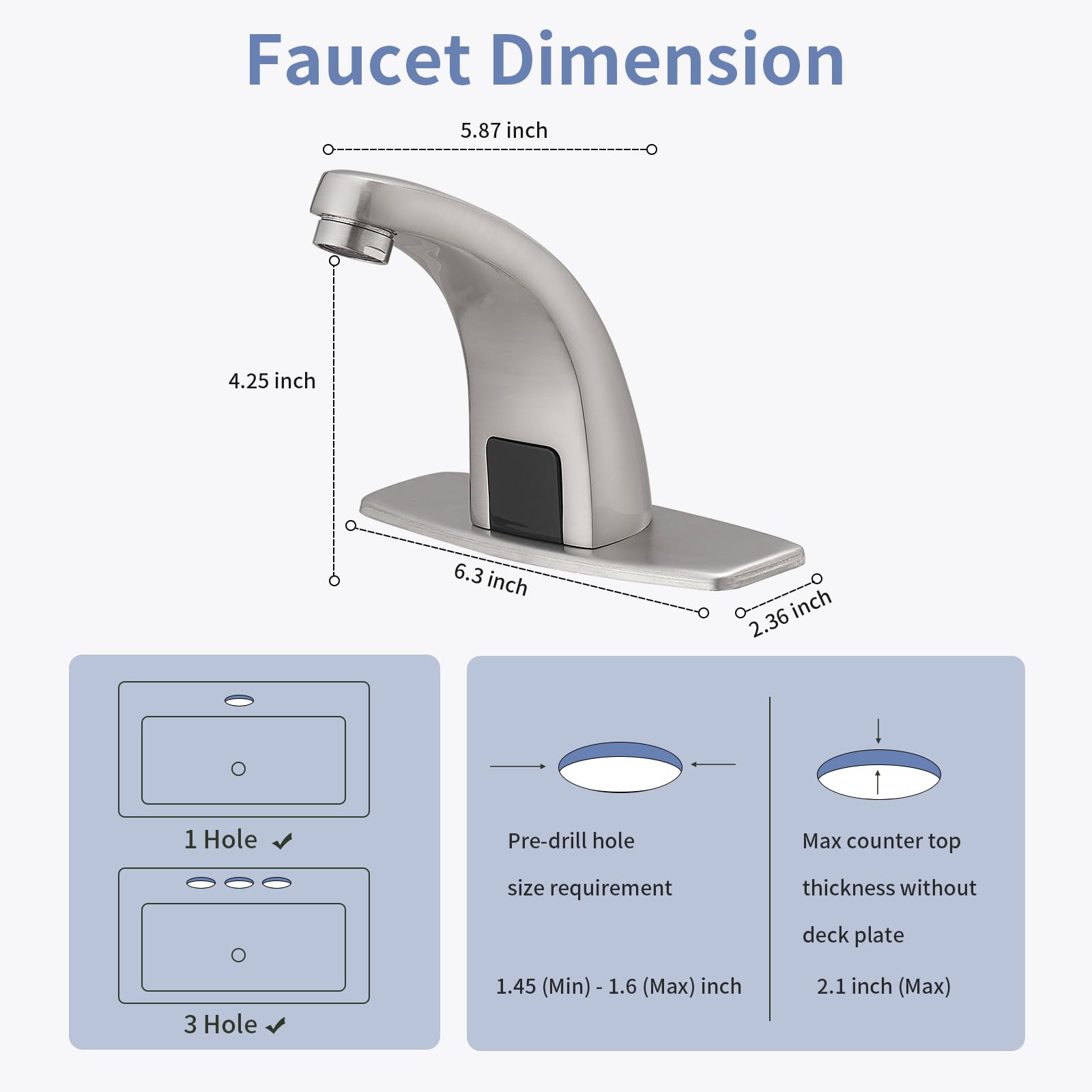 Grifo de baño sin contacto, grifo de fregadero con sensor de movimiento automático, funciona con batería o enchufe, control de mezclador de calor y frío, níquel cepillado