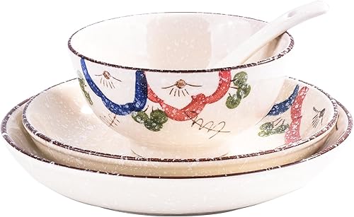 Miniatura 9 de Juego de vajilla de cerámica de 4 piezas platos platos cuencos cucharas juego de vajilla japonesa pintada a mano un buen regalo