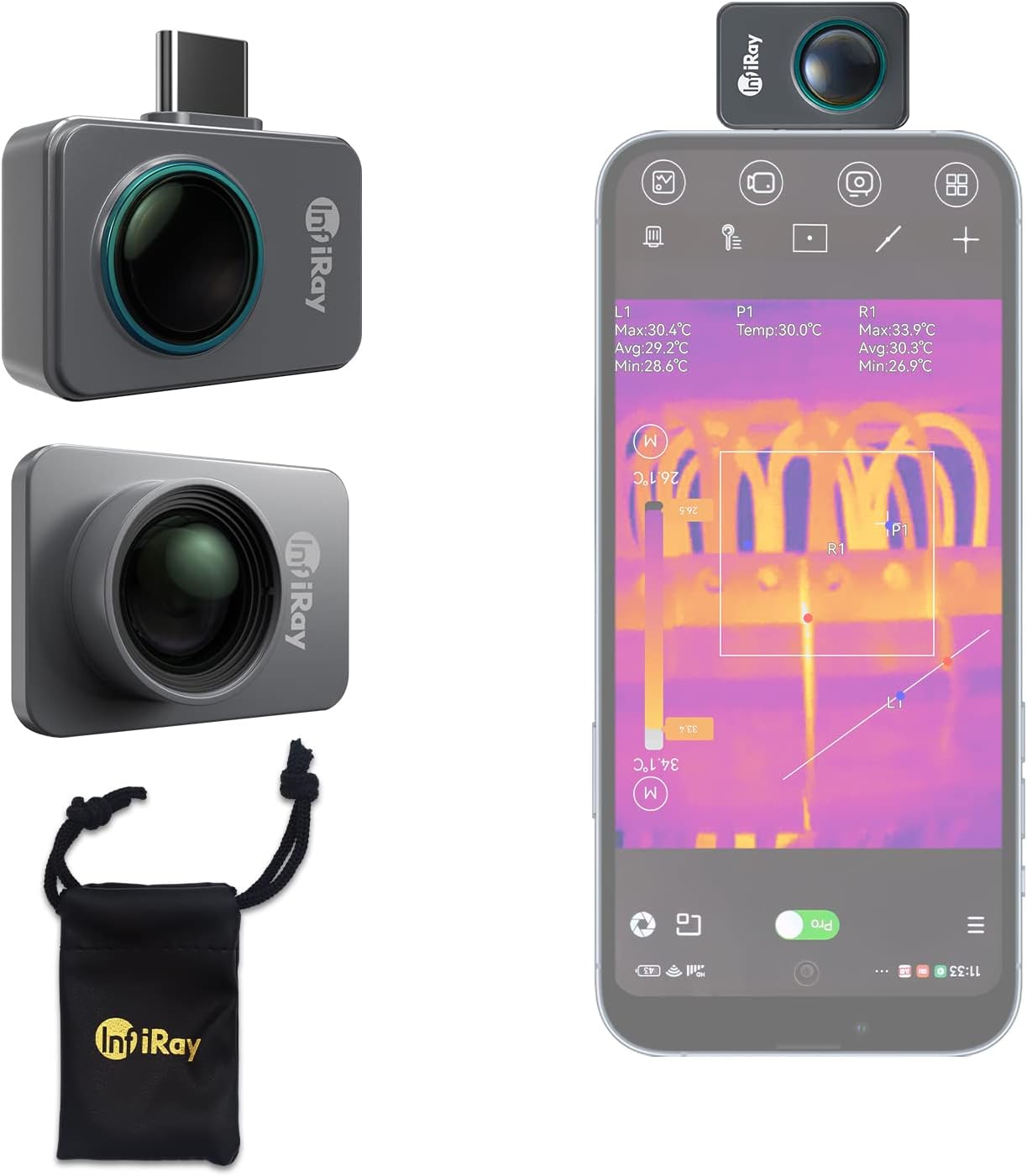 Thermal Camera for Android, InfiRay P2 Pro & Magnetic Macro Lens, 25Hz -4°F~1022°F Temperature Range, PCB Alignment Accuracy, Engineer Pro-Grade Infrared Camera for Electrical Mechanical System Detect