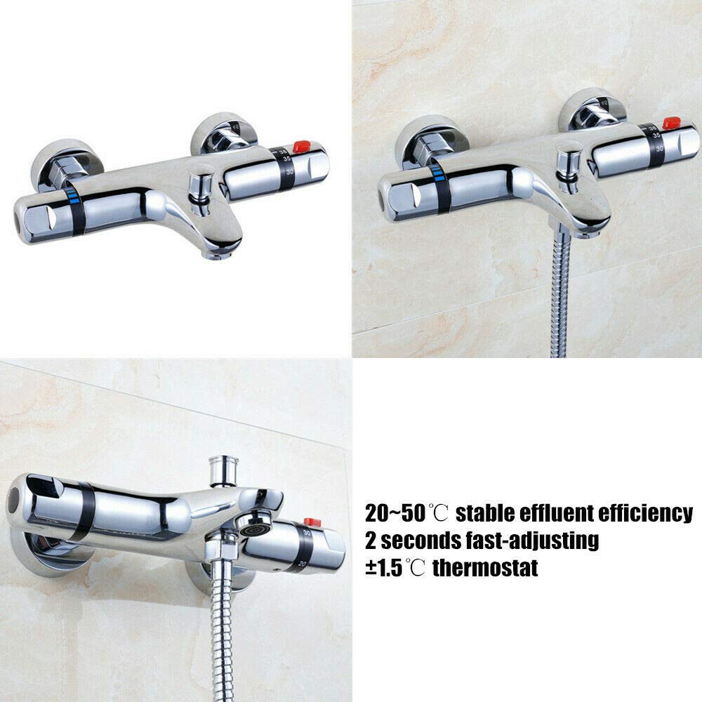 Grifo termostático de ducha, grifo mezclador con botón de seguridad de 38 °C, ducha cromada (B)