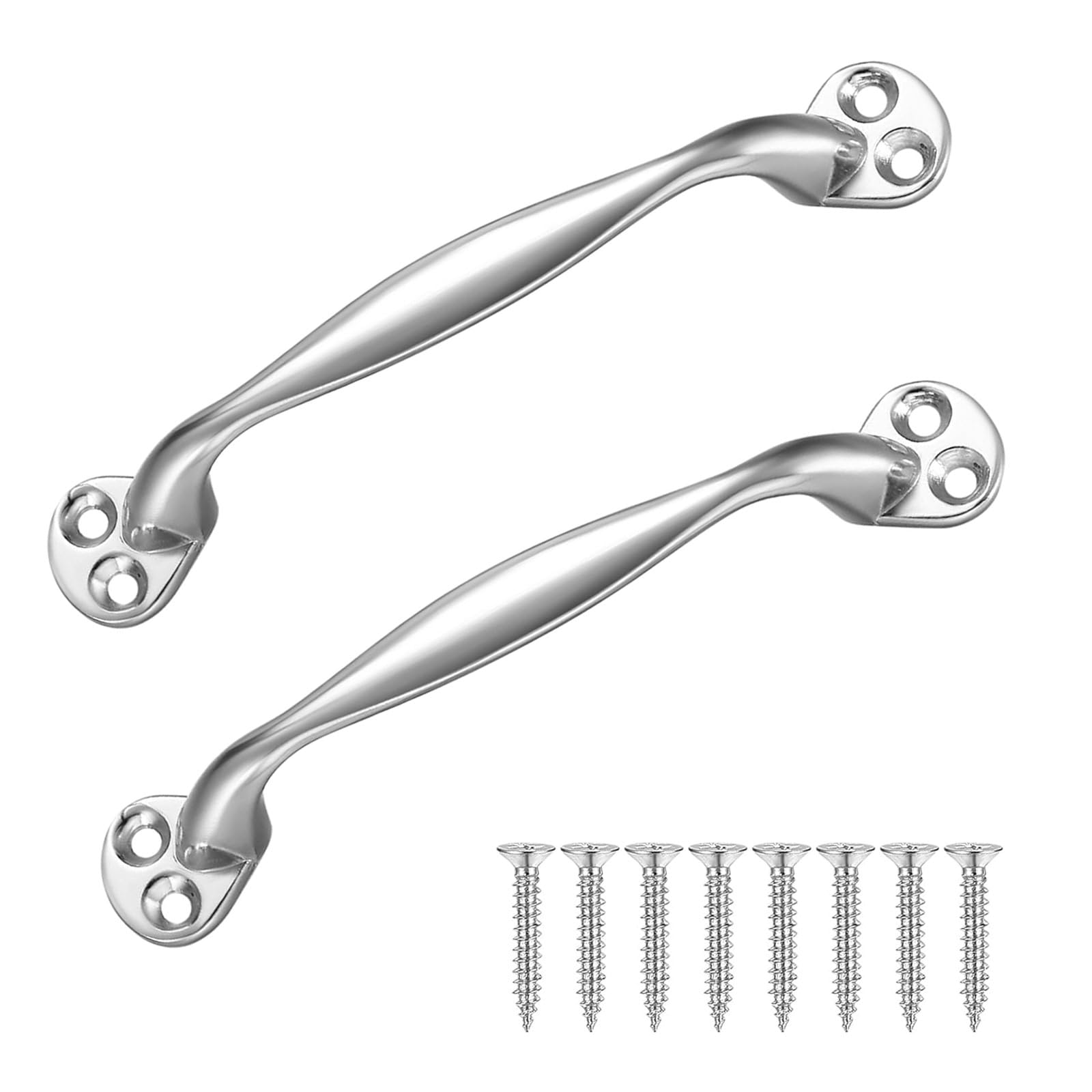 BHSTTNIXP 2Pcs Door Pull Handles, Zinc Alloy Gate Handle, Retro Bow Sliding Door Handles with 8 Screws for Barn Shed Garage Cabinet - 129 mm (Silver)