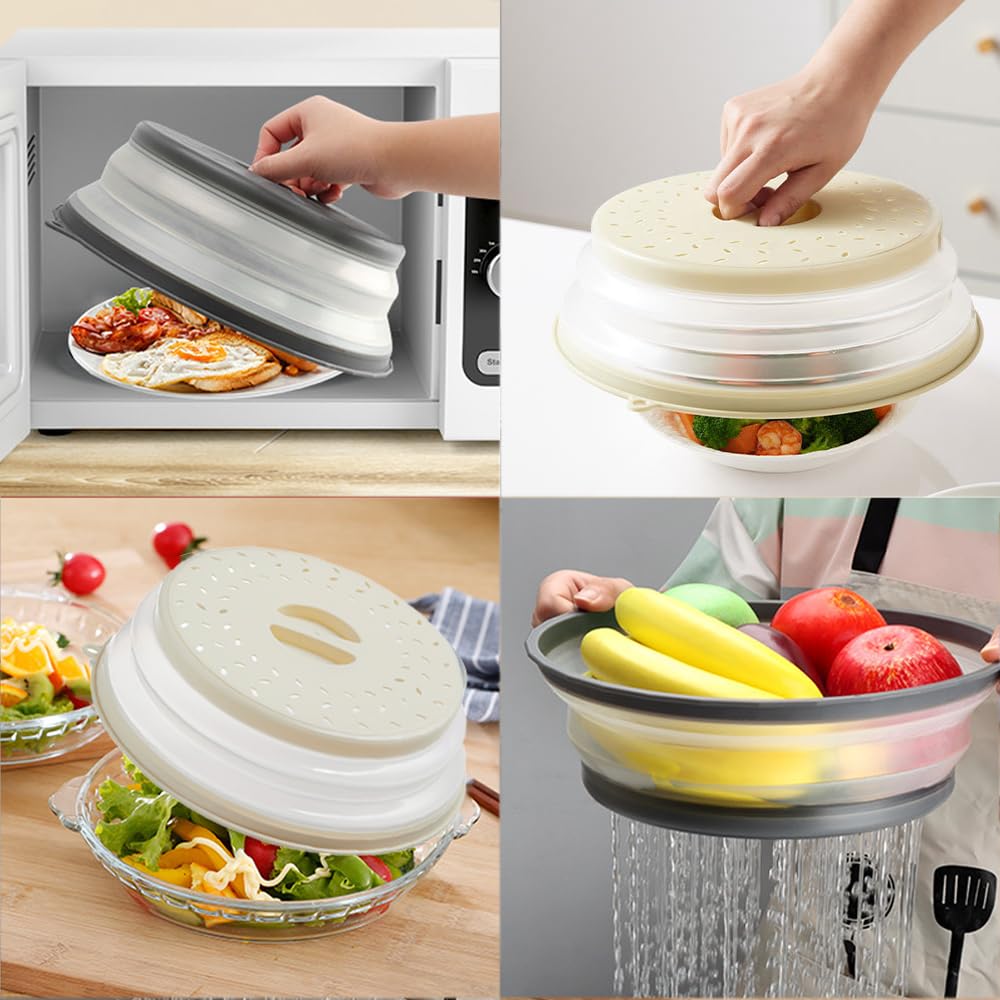 2 Piezas Tapa microondas, Tapa Microondas Plegable, Tapa para microondas, Tapa de Salpicaduras de Microondas, Tapa de Salpicaduras, Canasta de Filtro de Frutas Verduras con Orificio de Vapor