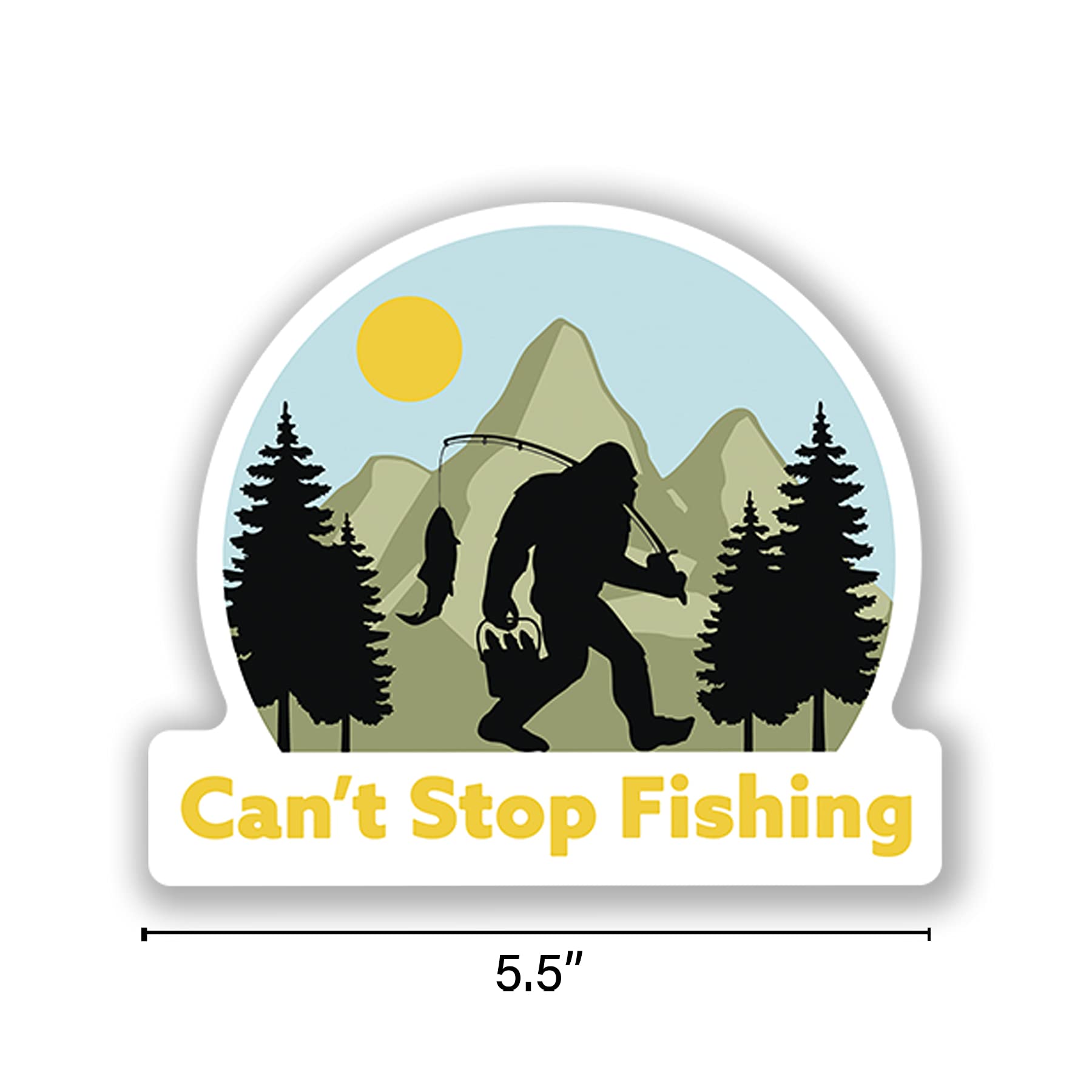 Bigfoot Sasquatch Can't Stop Fishing 2-Pack 5.5-Inch Premium Quality Vinyl Decal Stickers | Laminated with UV Protective Laminate | PD022