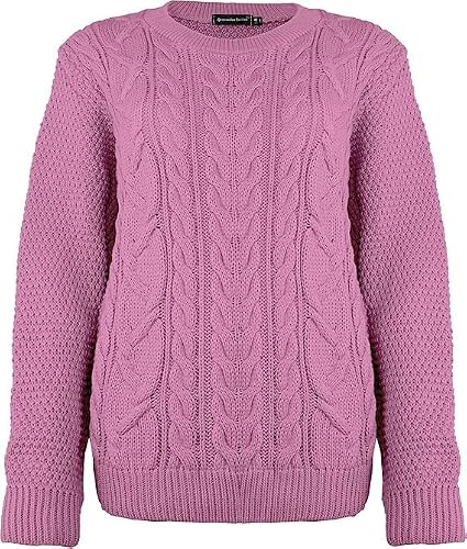 Image of Pretty Attitude New Women Ladies Crew Neck Knitted Cable Long Sleeve Warm Chunky Sweater Formal Everyday Casual Knitwear Jumper Tops Pullover (UK, Alpha, L, XL, Regular, Regular, Dusty Pink)