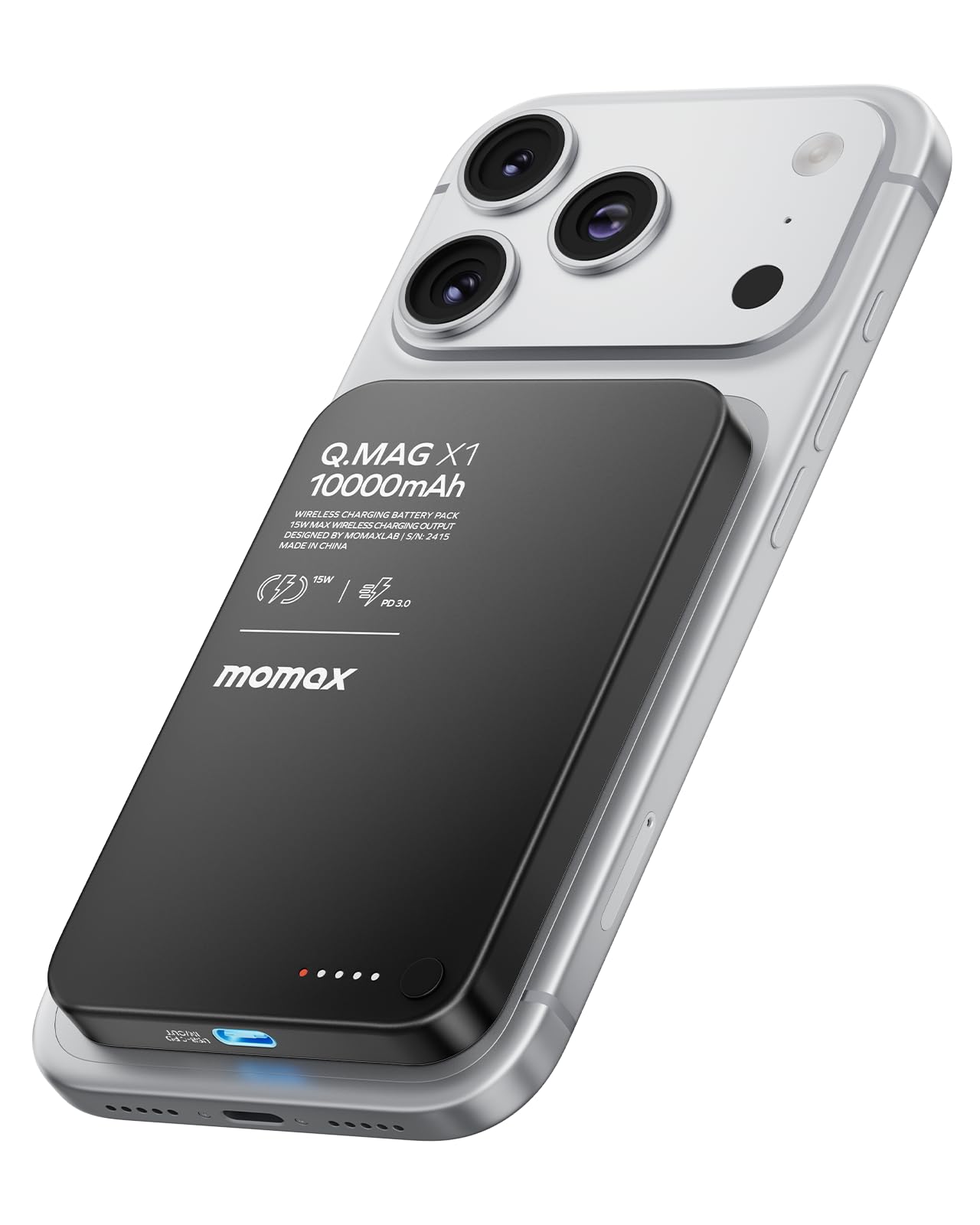 MOMAX Q.MAG Portable Charger Wireless 10000mAh, 0.5" Slim Power Bank Fast Charging Magnetic Battery Pack for iPhone Air/17 Pro Max/17 Pro/16/15/14/13/12 (1*USBC Port PD20W, No Lighting)