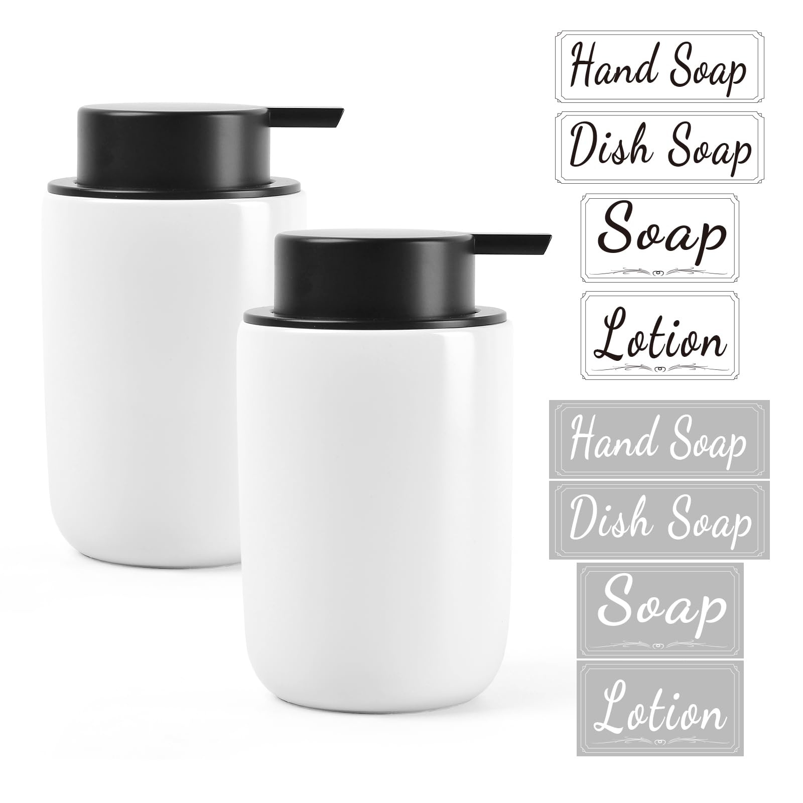 BosilunLife Hand Soap Dispenser for Bathroom Decro 12oz Ceramic Kitchen Dish Dispenser (Foam Pump, 2PCS White)