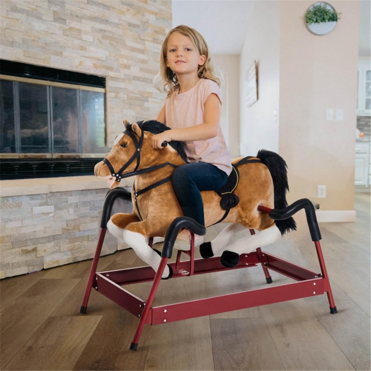 Rocking and Bouncing Kids Toy with Metal Frame and Plush Seat for Indoor Play