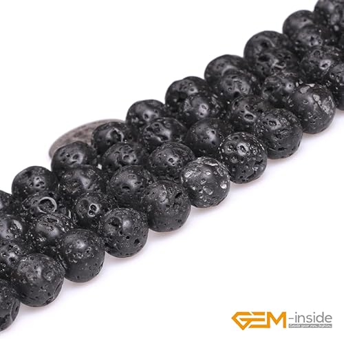 Miniatura 3 de GEM-Inside Cuentas sueltas de piedra preciosa de lava negra de 10mm bien pulidas, piedra energética de cristal con poder para hacer joyas, 15