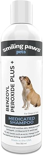 Smiling Paws Pets - Champú para aliviar la picazón para mascotas - Contiene peróxido de benzoilo - Mata pulgas - Alivia alergias, picazón,