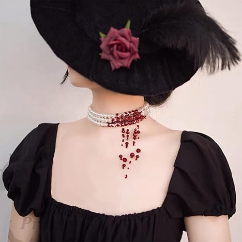 Miniatura 5 de Dripping Blood Choker Imitation Pearls Halloween Party Necklace Vampire Party Costume
