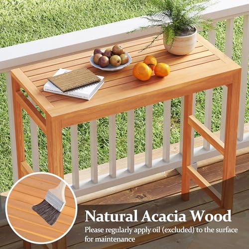 Image of Tangkula Acacia Wood Outdoor Folding Bar Table, Patio Rectangle Counter Height Pub Table with Slatted Tabletop, for Balcony, Backyard Garden and Poolside