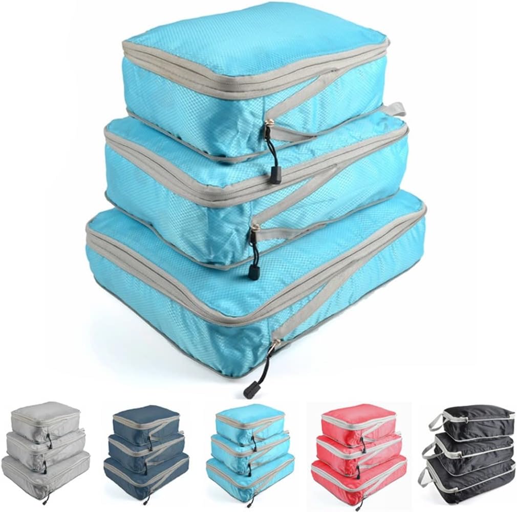 JSEIAJB 3pcs/Set Compression Packing Cubes Travel Storage Bag Luggage Suitcase Organizer Set Foldable Waterproof(White-Gintama1)