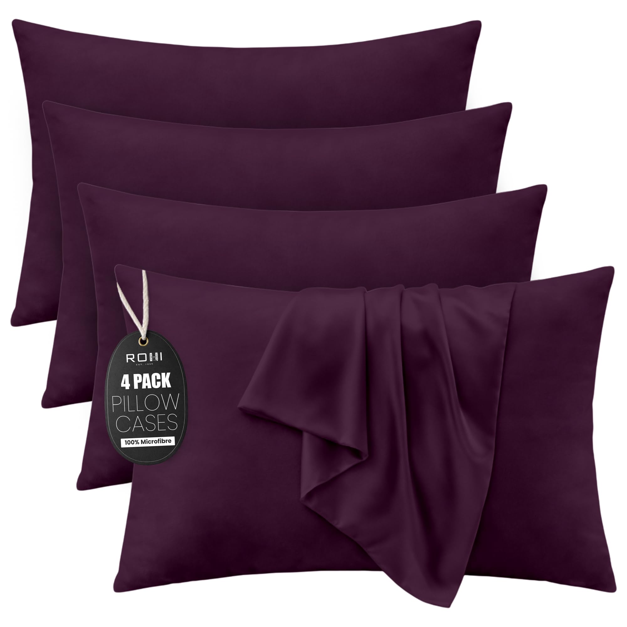 Rohi Microfibre Plum Pillowcases 4 Pack – Soft & Smooth Envelope Closure Pillow Covers – Fade Resistant & Breathable Pillows Cases – Standard Size (50x75 cm)