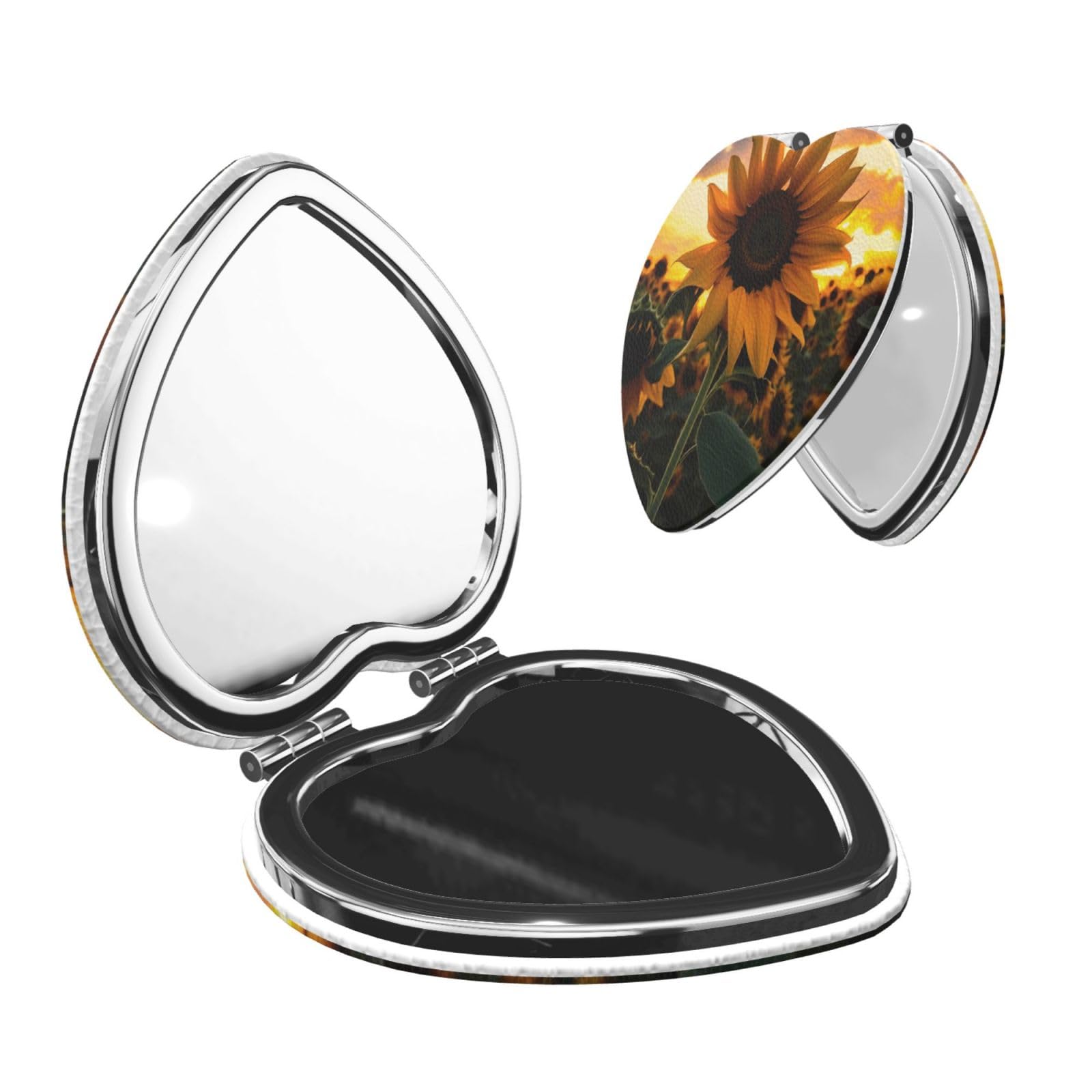 DWVTSLH Farm Sunflower Compact Mirror for Purse, Double-Sided 2X/1X Magnifying Mirror for Women Men, Travel Makeup Mirror for Handbag, Handheld Vanity Mirror for Gift