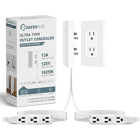 Concealer Power Strip: Outlet Extender with 5ft Flat Plug Extension Cord