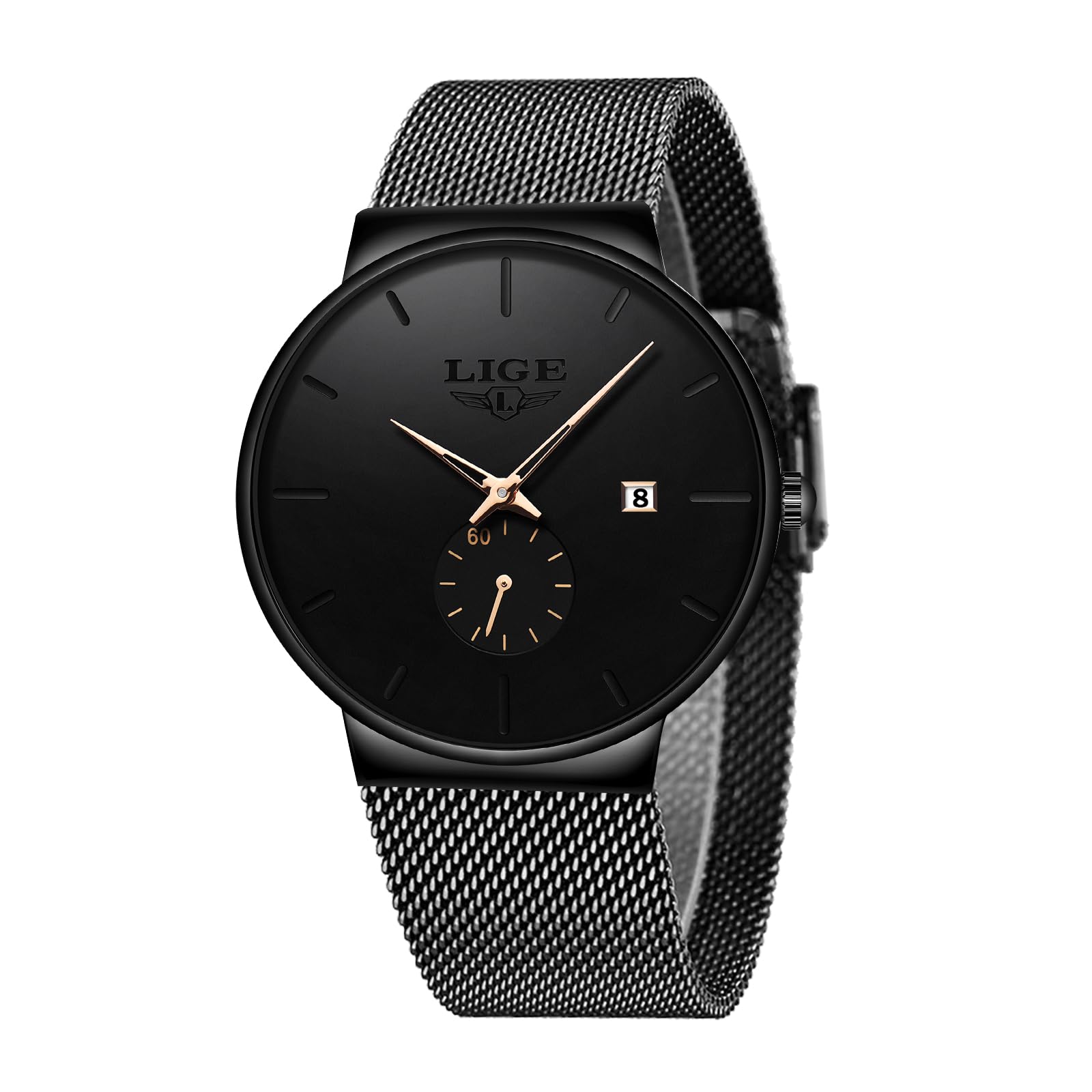 Mens Watch | Waterproof Wrist Gents Black Vintage Watches for Men 3ATM Water-Resistant Quartz with Date Stainless Steel Business Casual Retro Minimalist Analog Thin Wristwatch