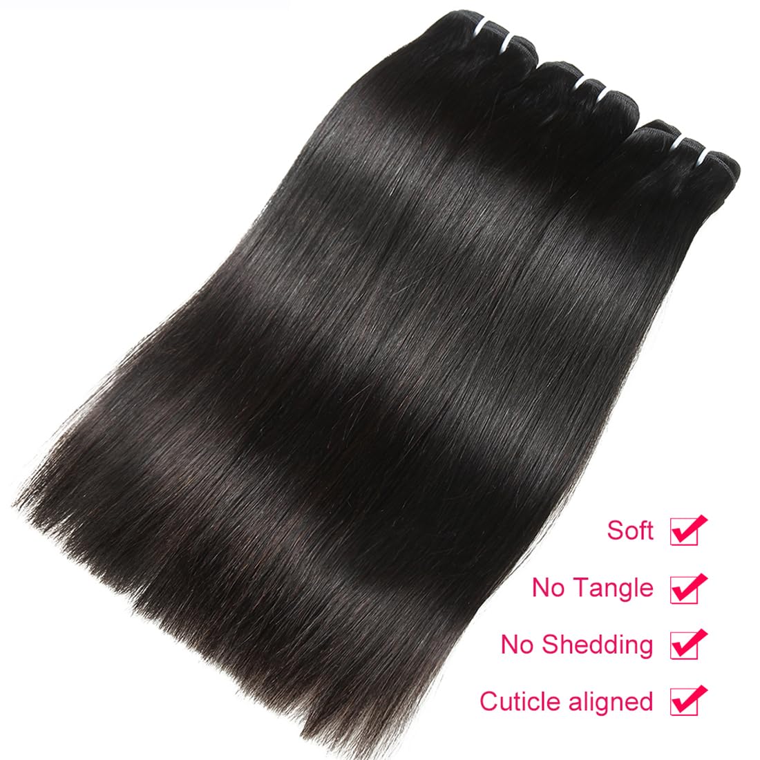 12A Human Hair Bundles 10 12 14 Inch Straight Human Hair 100% Unprocessed Brazilian Hair 3 Bundles Quick Weave Natural Black - Image 3
