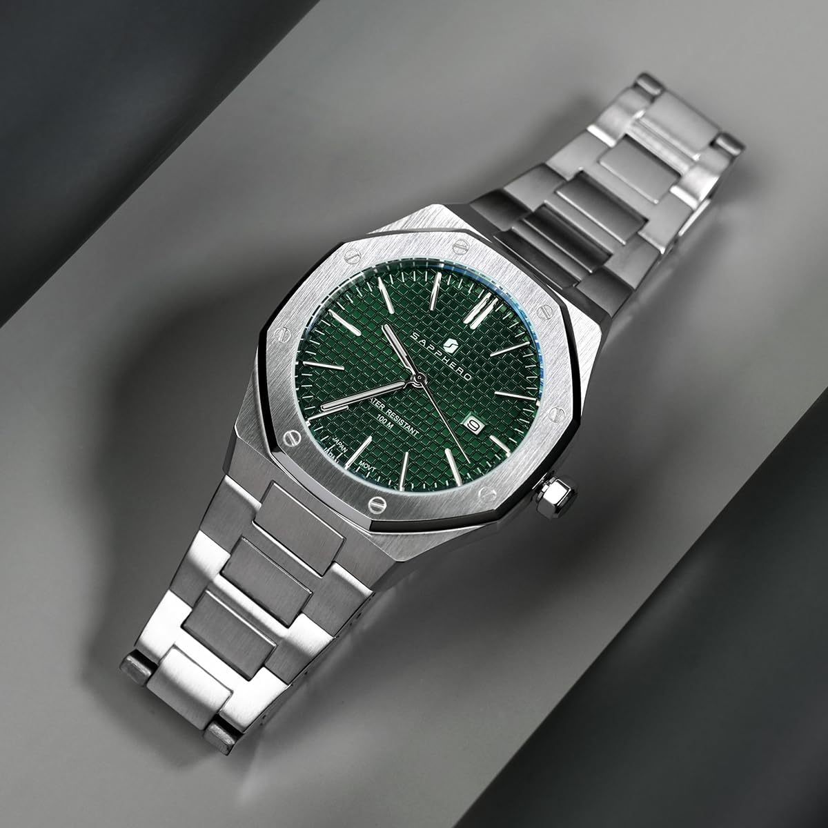 SAPPHERO Orologio Uomo Impermeabile 30M Al Quarzo Argento Cinturino Acciaio Inox Data Calendario Nero Blu Uomini Orologi Regali da Polso per gli Uomini