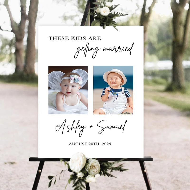 Elegant These Kids are Getting Married Sign, Rehearsal Dinner Welcome Sign with Photos, The Night Before Wedding Welcome Clear Acrylic & Plastic Sign, Wedding Rehearsal Dinner Decorations