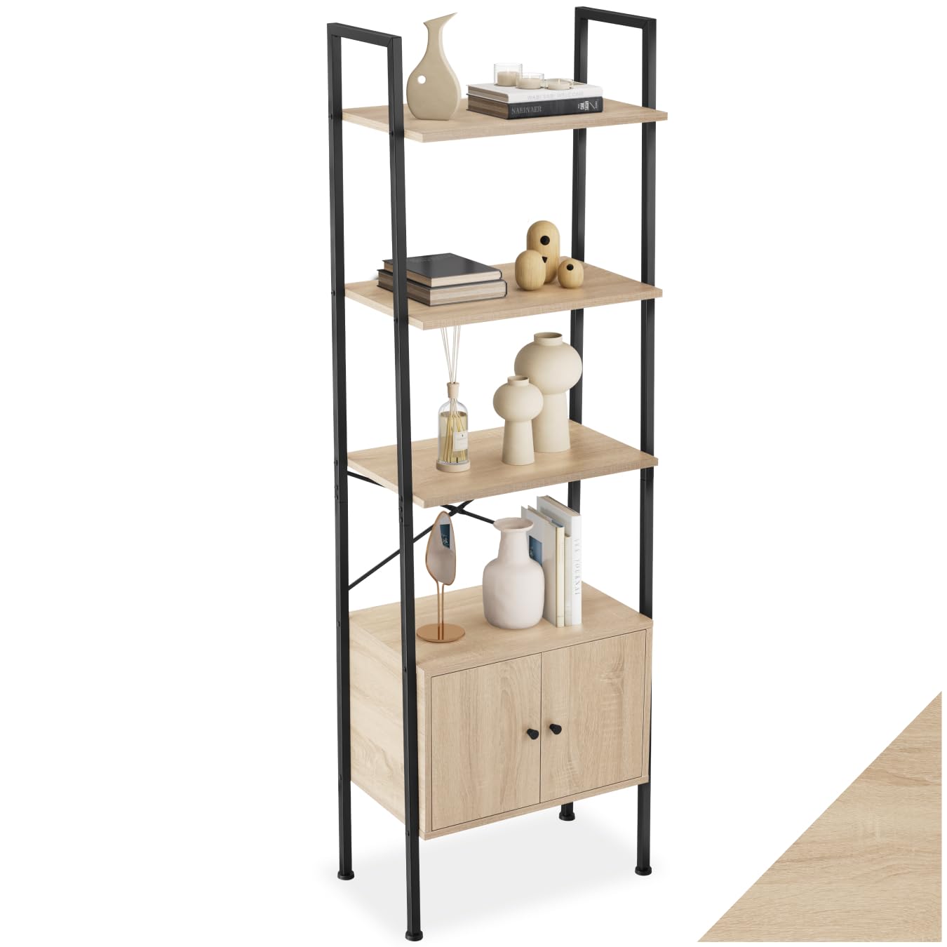 tectake® Estanteria Pared, Estanteria Libros, Mueble Auxiliar Baño con 5 Baldas, Estantería Madera para Oficina y Recibidor - 57,5 x 34 x 173 cm Madera Industrial Clara, Roble Sonoma