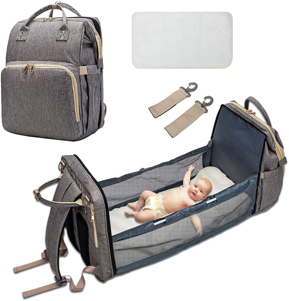 Portable Diaper Bag for Baby, Multifunctional Baby Backpack Foldable Cot Bed