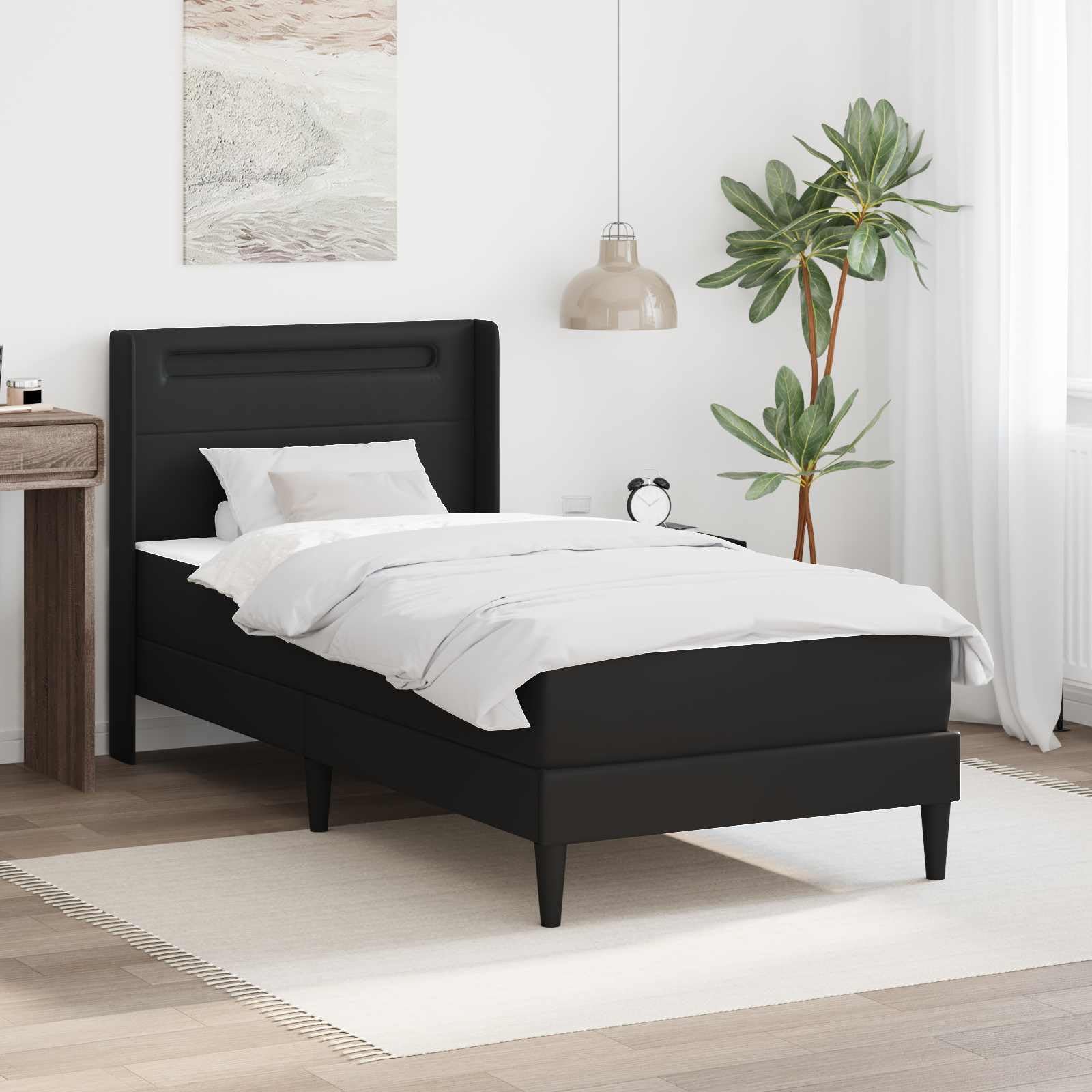 Struttura letto con materasso nero, 80 x 200 cm, in ecopelle, materasso a molle insacchettate, porte USB, illuminazione LED, ergonomico, traspirante, adatto per la camera da letto