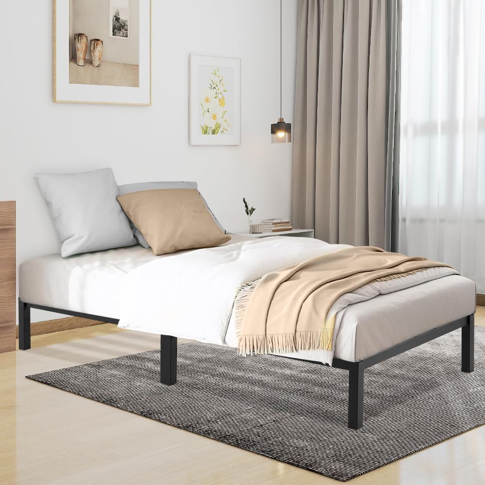 Struttura Letto 90x200 cm, piattaforma Letto a Doghe in Metallo, letto a blocchi, Letto Ospiti, Non sono necessarie viti o attrezzi per il montaggio, Nero Classico