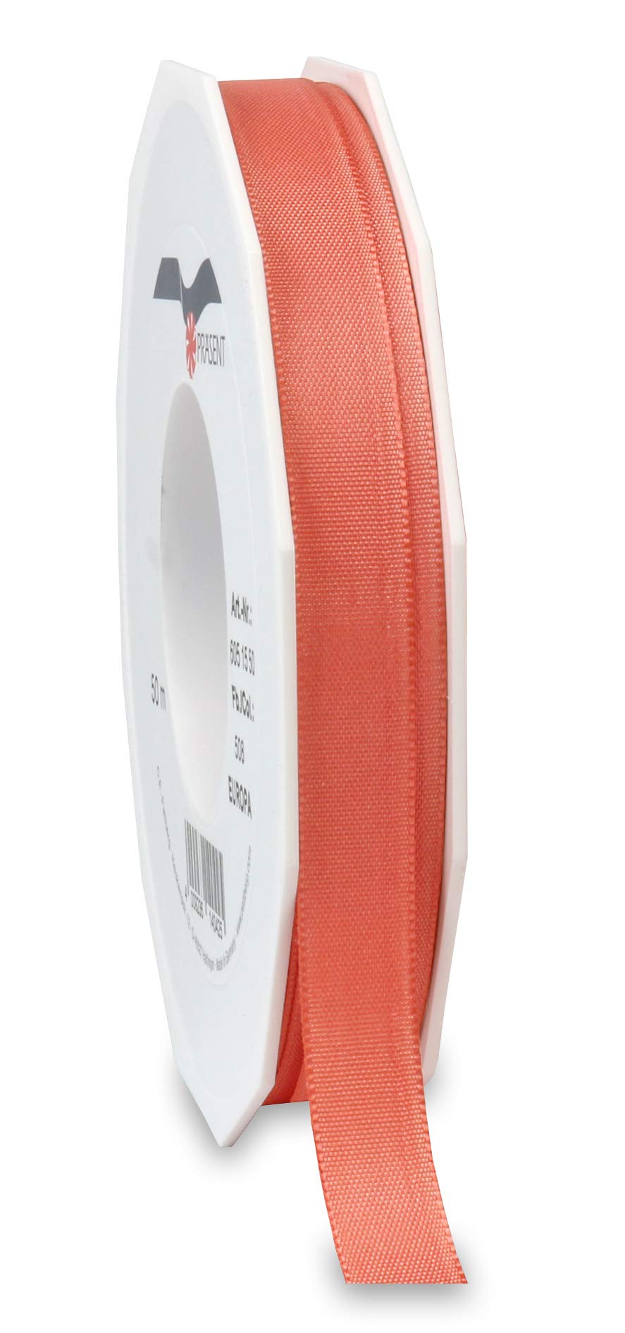 Präsent - Europa Taffeta Ribbon Living Coral 15 mm Width, 50 m Length, Lime Green