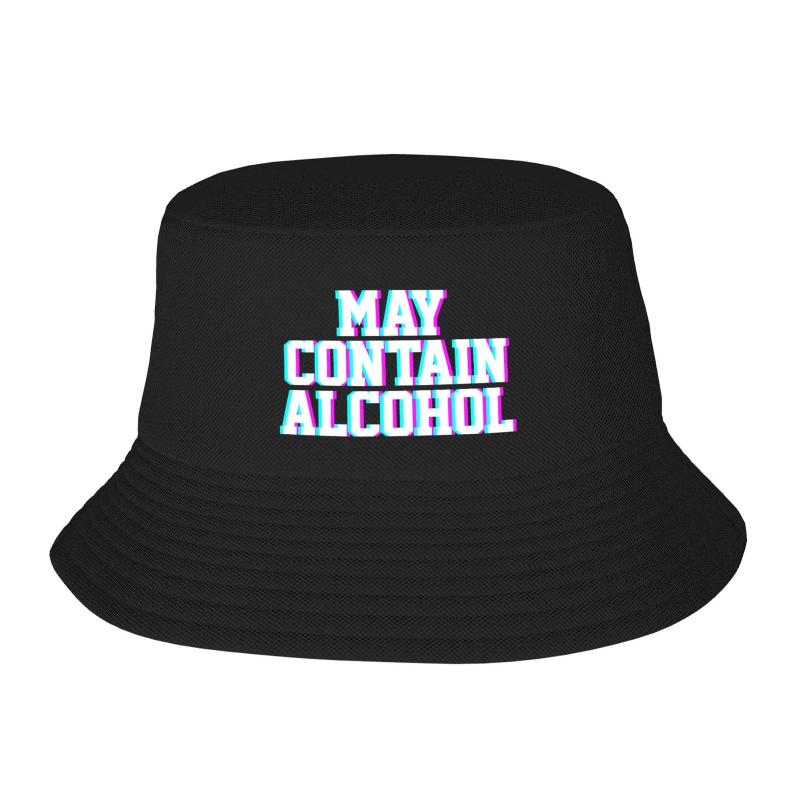May Contain Alcohol Bucket Hat Packable Sun Hats for Men Women Black