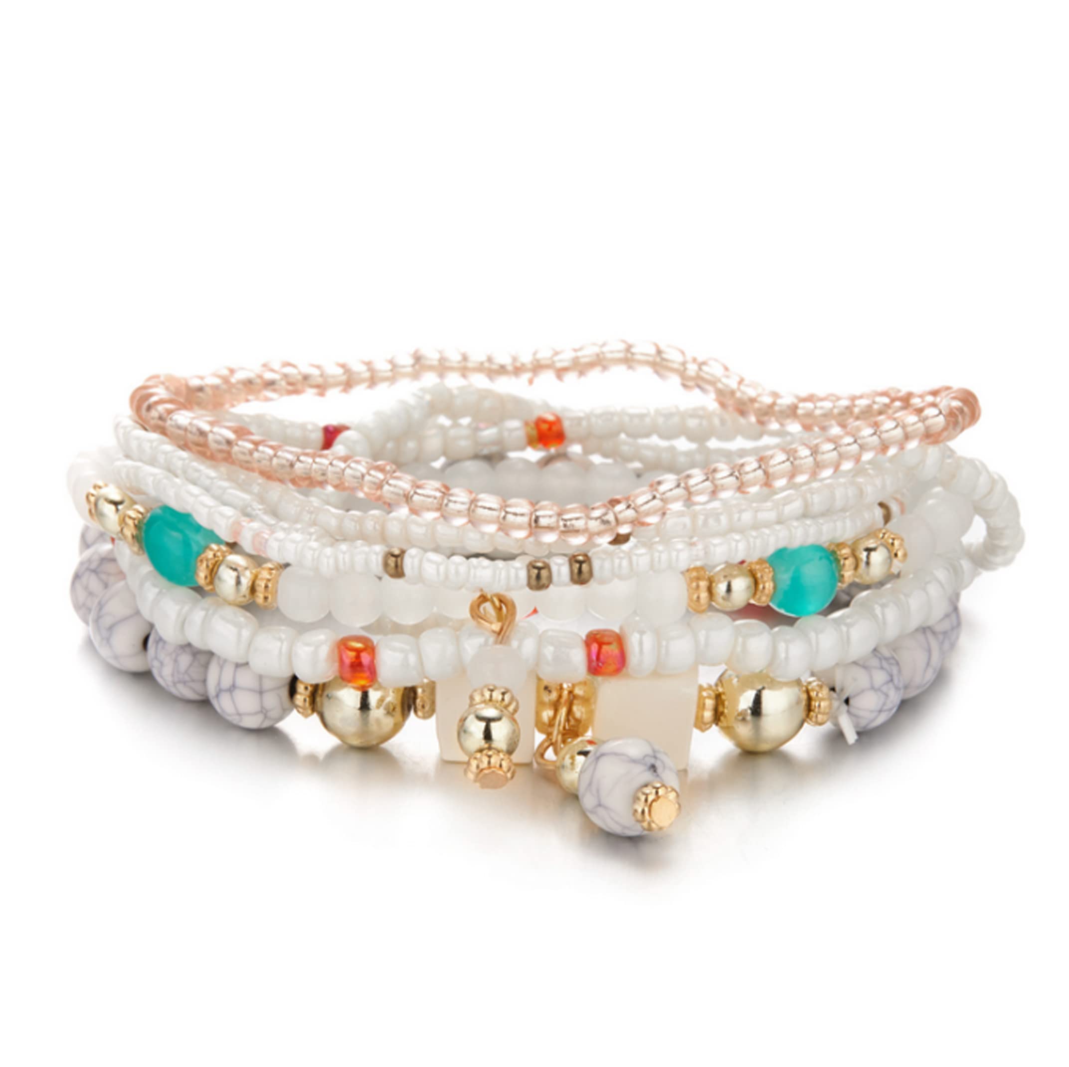 CFWSHJ Bracciale Elasticizzato con Perline Multistrato da Donna Braccialetti con Perline impilabili Bohemien Bracciale con Perline Elasticizzate Boho
