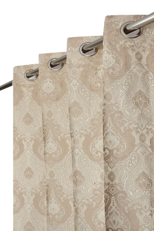 gsd home Premium Heavy Jacquard Fabric Room Darkening Elegance Dmass Design Curtains 6 Feet for Window, Beige, 3 Pieces