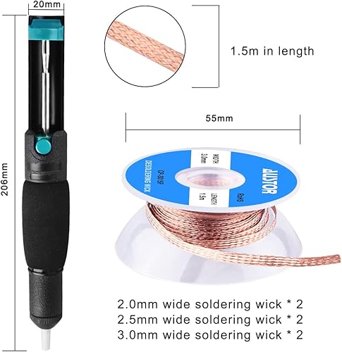 Miniatura 3 de AUSTOR Lechón desoldador y 6 mecha de trenza de soldadura (0.079 in/0.098 in/0.118 in de ancho, 4.9 ft de longitud) con fundente, bomba de vacío