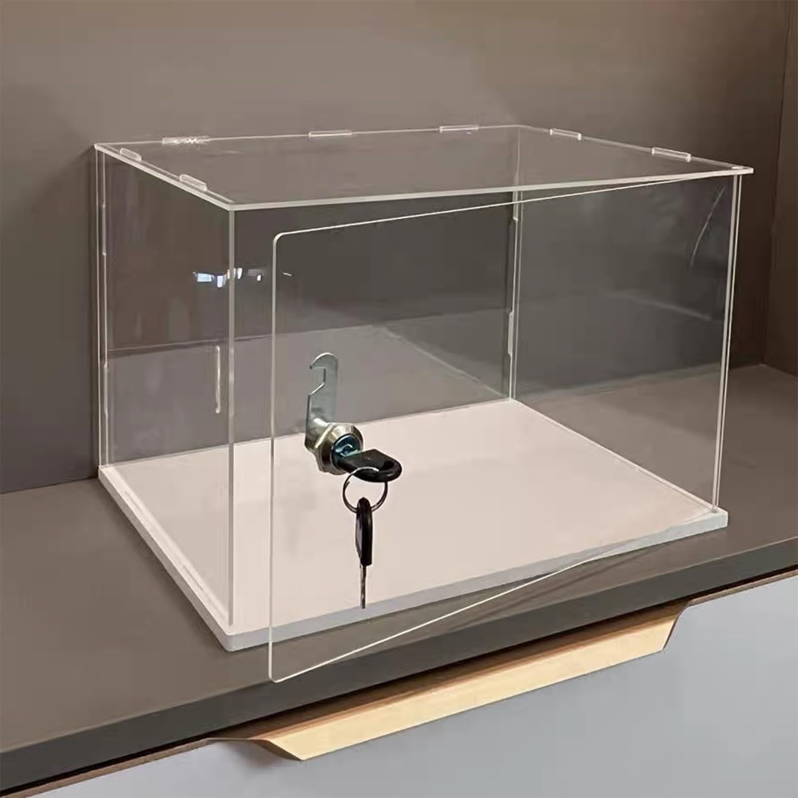 Teca Plexiglass Vetrina in Acrilico con Serratura e Chiave, Ampia Vetrina Trasparente da Banco con Anta, Organizzatore Antipolvere per Figure/ Oggetti da Collezione/ Bambole(L25xW40xH20cm/10x16x8")