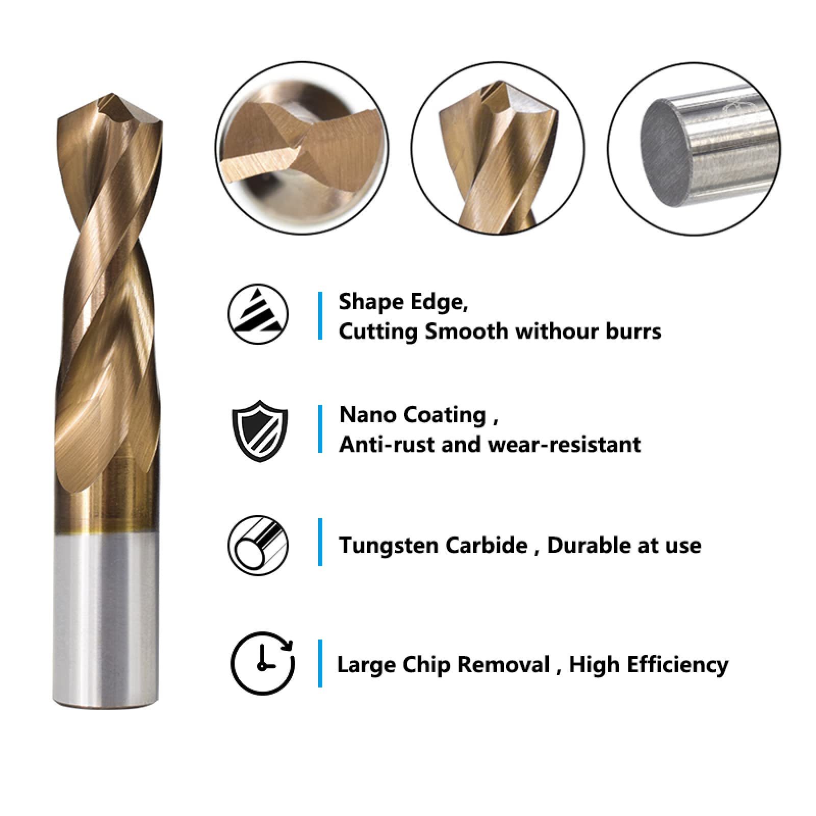 Brocas Para 1 Broca De Carburo De Tungsteno, Broca Monolítica Para Metalurgia Recubierta De TiCN,9.0mm