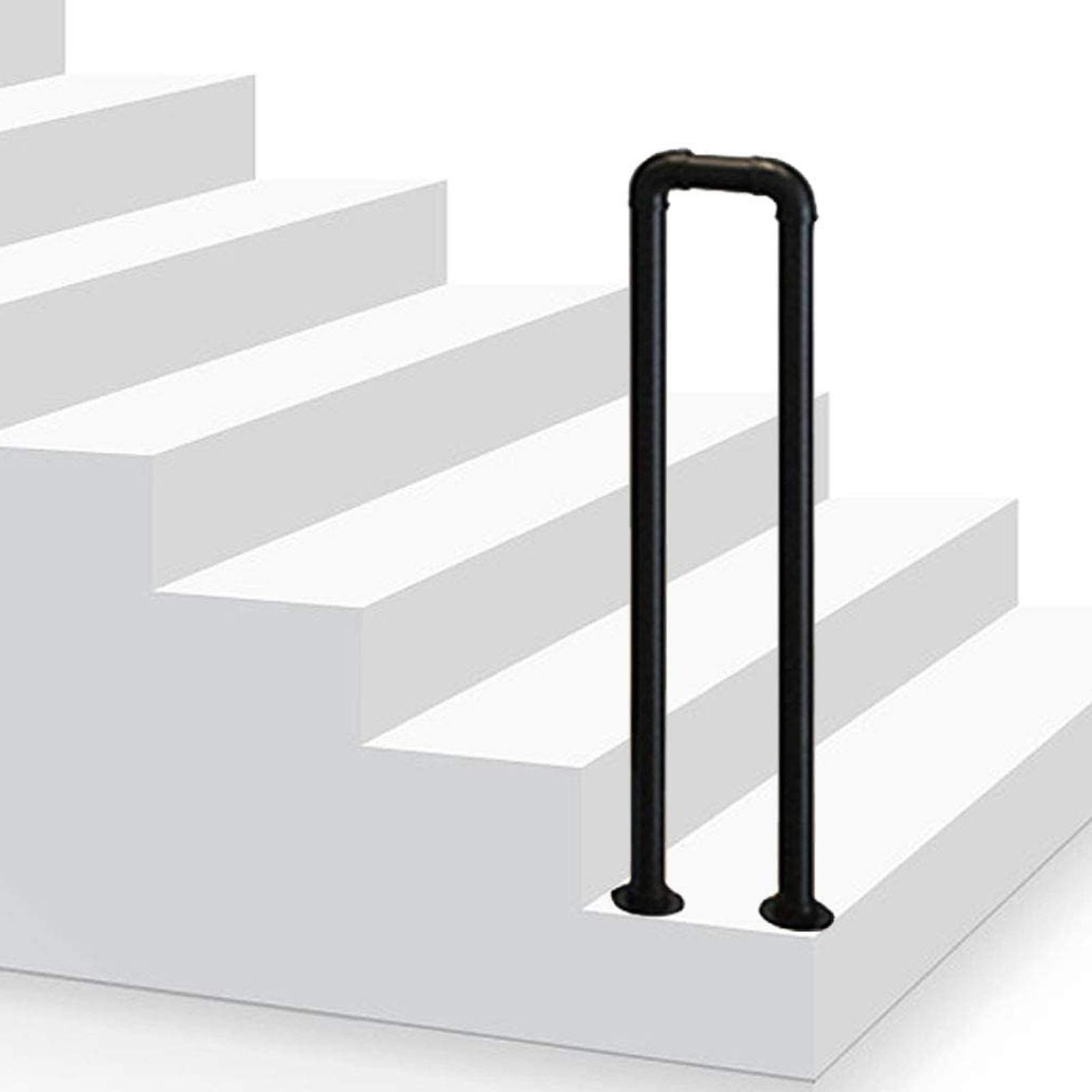 LWJSOCP Matte Black Handrail for Concrete & Wood Steps Durable Wrought Iron Stair Banister Railing with Installation Kit - Outdoor Safety Handrails for Stairs