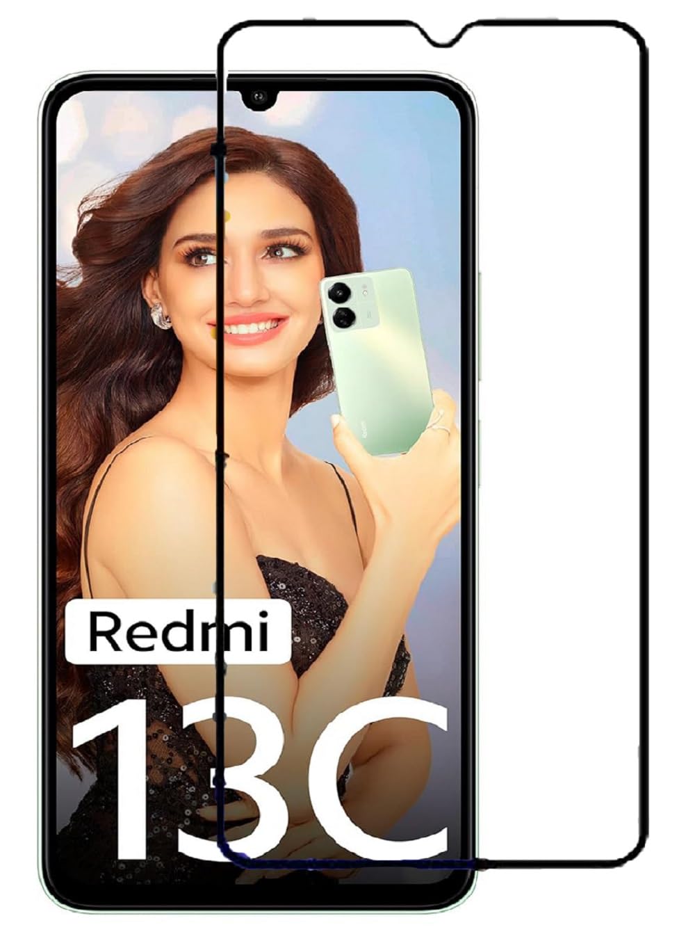 Fabekee Tempered Glass Screen Protector Compatible For Redmi 13C (Black) With Edge To Edge Coverage And Easy Installation Kit - Cellphone