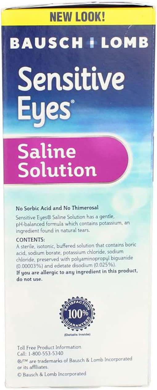Sensitive Eyes Saline Solution from Bausch & Lomb, for Soft Contact & Gas Permeable Lenses, Saline Solution with Potassium, 12 Fl Oz (355 mL) - 5 Pack