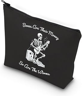Skeleton Playing Guitar Gift Bones Are Their Money So Are The Worms Zipper Pouch Makeup Bag (The Worms)