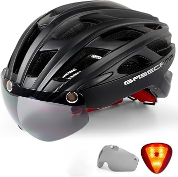 Bike Helmet, Basecamp Bicycle Helmet with Rear Light & Detachable Magnetic Goggles Lightweight Cycling Helmet Adjustable for Adult Men Women Mountain & Road BC-069