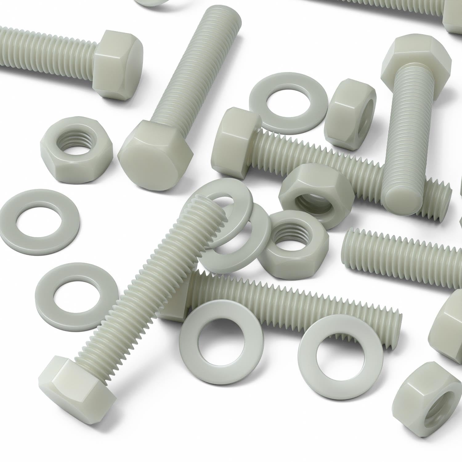 10 x testa Esagonale in super nylon, M10 x 50mm, rinforzato con riempimento in vetro, viti macchinari, Dadi e bulloni di plastica, Rondelle,