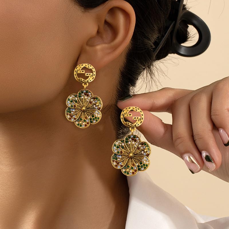 Vintage Floral Fashion Drop Earrings for Women, Gold Plated Dangle Earrings - Image 5