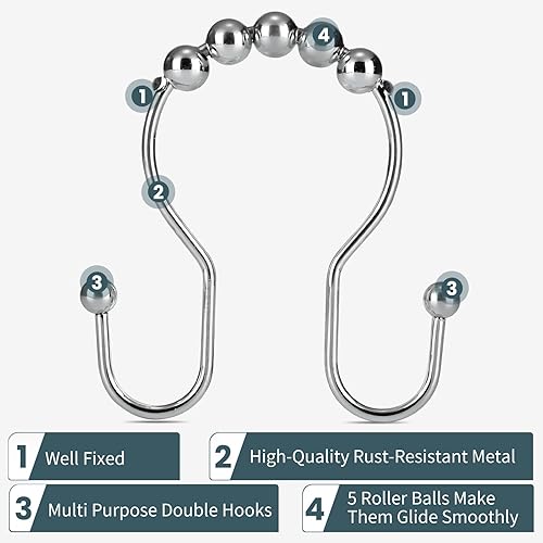 Miniatura 3 de OEH - Ganchos para cortina de ducha, anillos de cortina de ducha cromados, a prueba de óxido, anillos de cortina de ducha de metal de deslizamiento