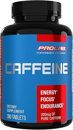 ProLab Caffeine Tablets 200mg - 300ct | Energy Support, Helps Enhance Endurance & Mental Focus