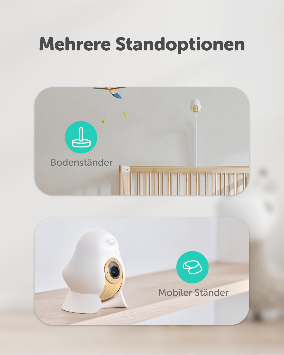 CüboAi CuboAi Smart Baby Monitor 3, KI-Sicherheitswarnungen bei Bauchlage & bedecktem Gesicht, 2,5K QHD WLAN-Babykamera mit Nachtsicht & App, inkl. Bodenständer