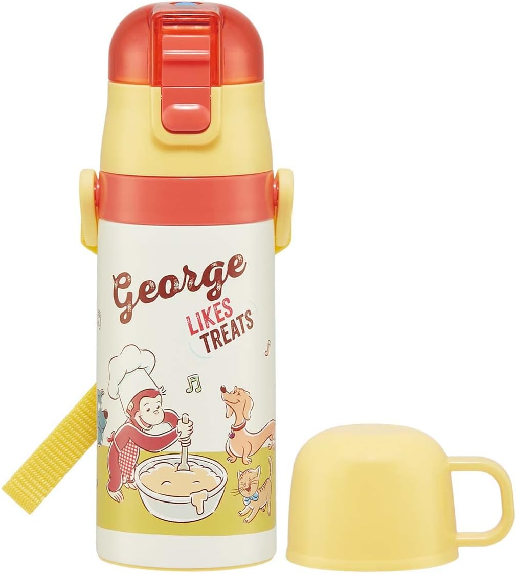 Skater SKDC3-A Water Bottle, 11.8 fl oz (350 ml), Curious George 23 for Children, Direct Drinking Cup, 2-Way, Includes Cup, Stainless Steel