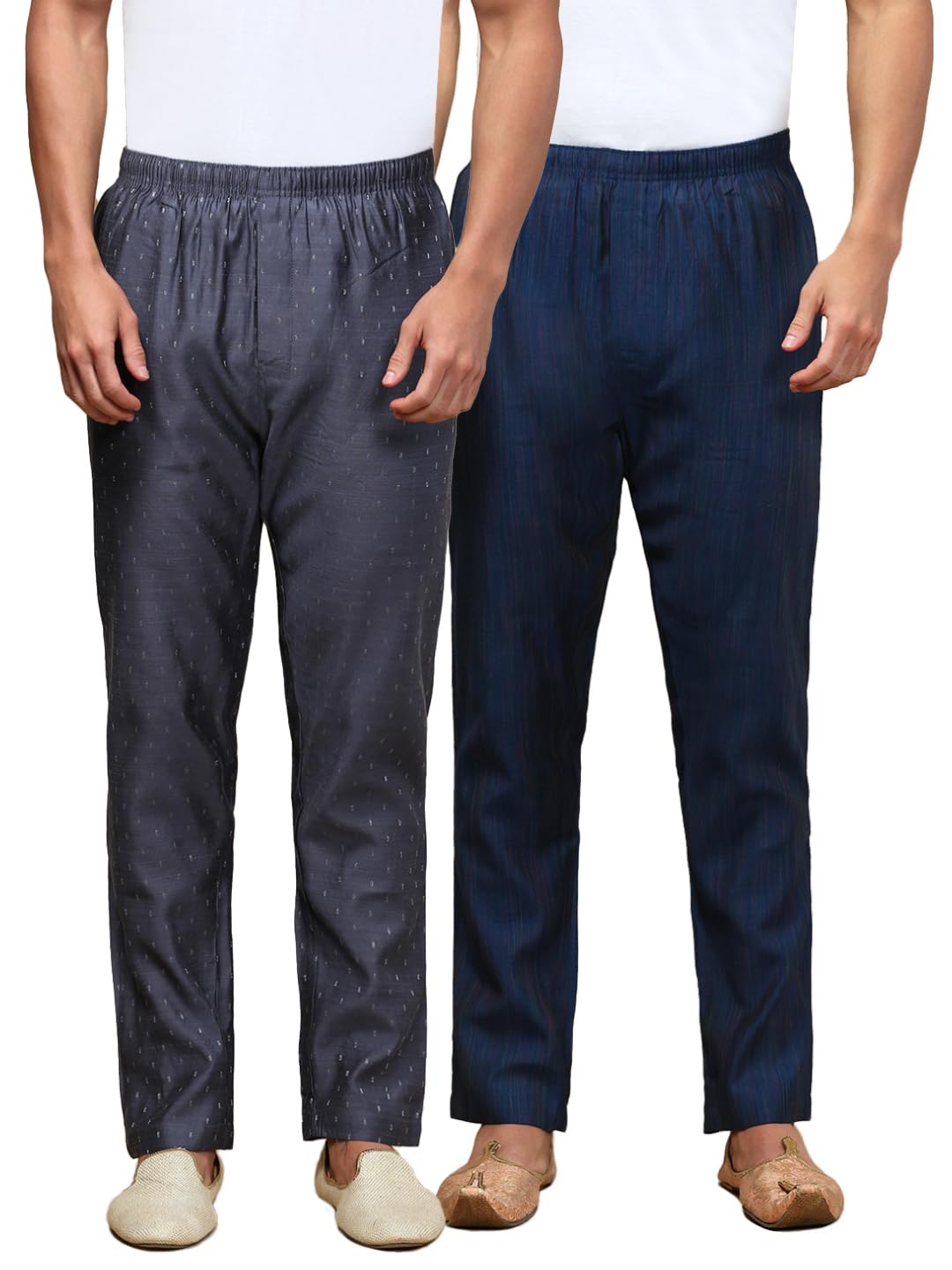 white heart Mens Pack of 2 Cotton Blend Ethnic Wear Ethnic Motif & Textured Pyjama with Elasticated Waistband and Side Pockets-picture-18